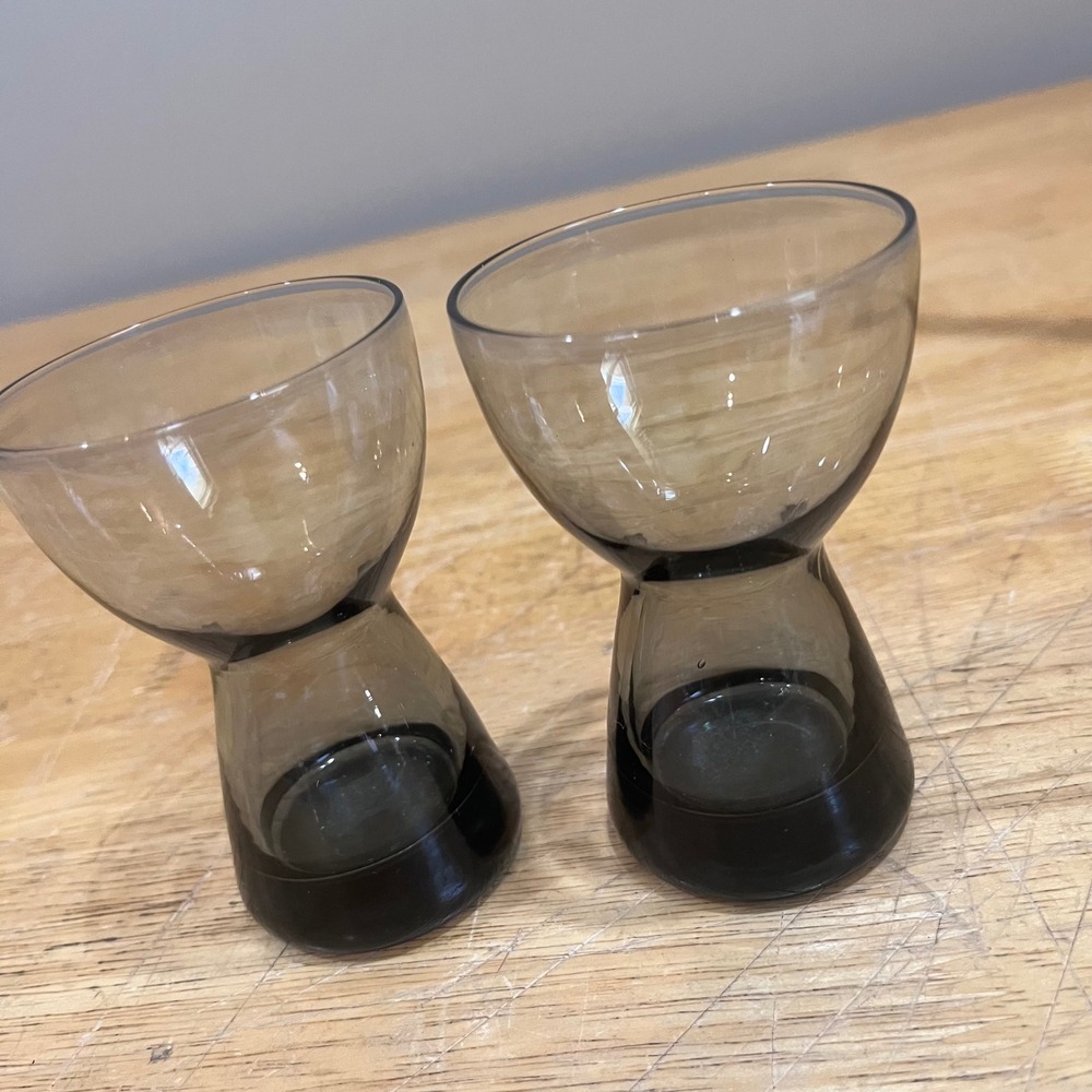 Vtg Morgantown‎ Glass Smoke Gray Candle Stick Holders MCM Hourglass Set of 2 4"